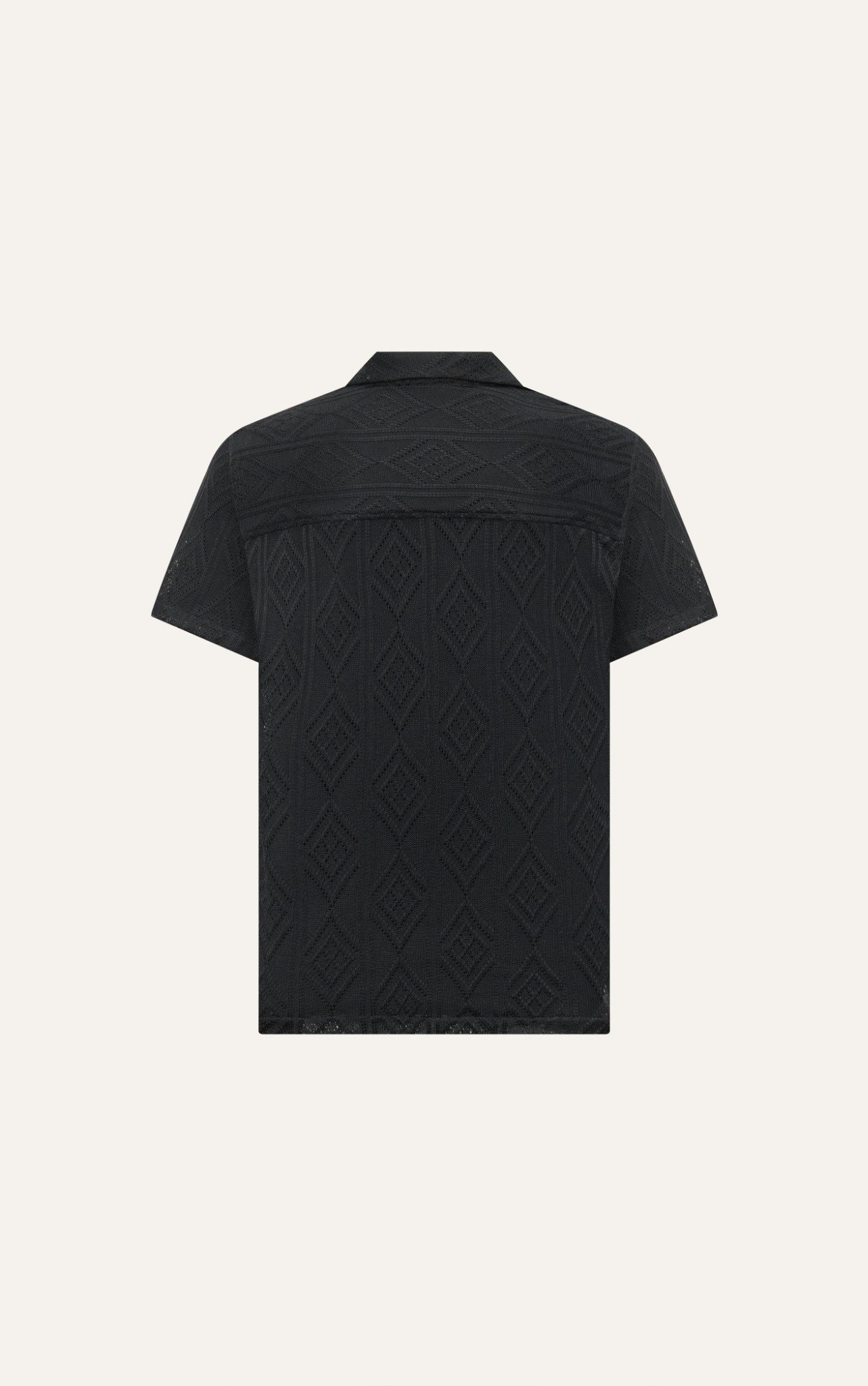 AG537 STUDIO LOOSE FIT CROCHET CUBAN SHIRT - BLACK
