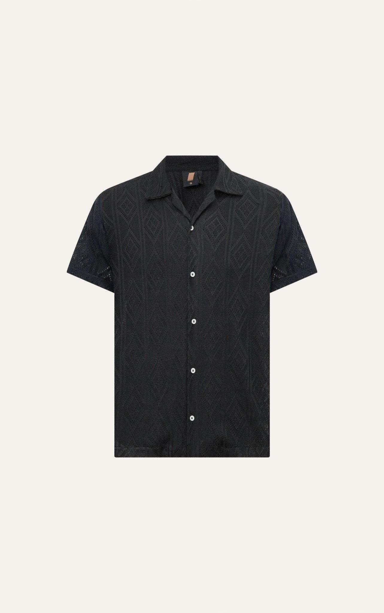 AG537 STUDIO LOOSE FIT CROCHET CUBAN SHIRT - BLACK