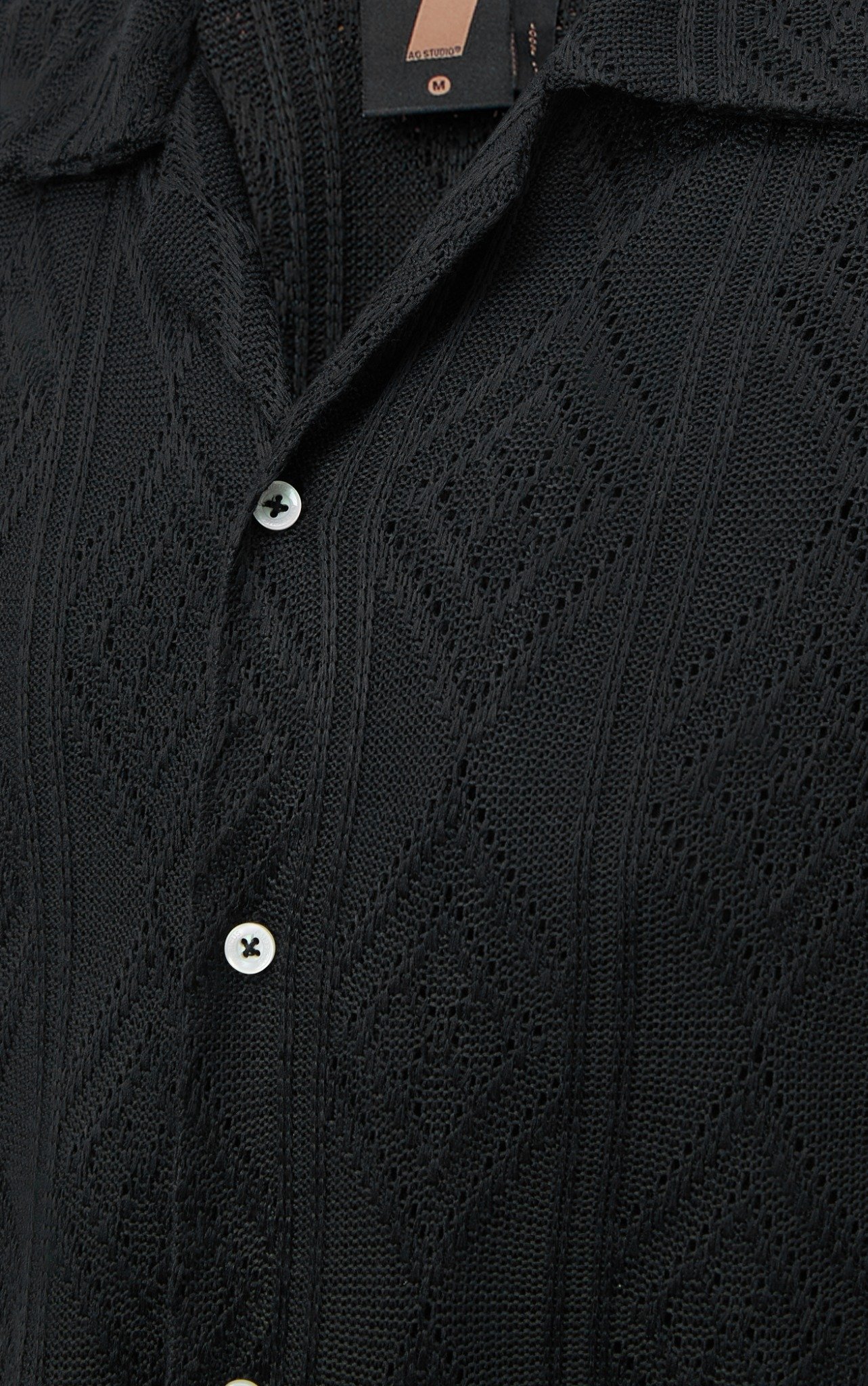AG537 STUDIO LOOSE FIT CROCHET CUBAN SHIRT - BLACK