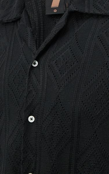  AG537 STUDIO LOOSE FIT CROCHET CUBAN SHIRT - BLACK 