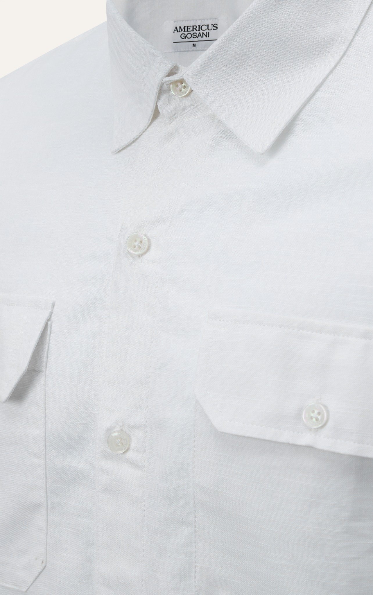 AG536 PREMIUM REGULAR FIT LINEN POCKET SHIRT - WHITE