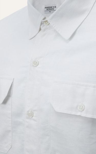  AG536 PREMIUM REGULAR FIT LINEN POCKET SHIRT - WHITE 