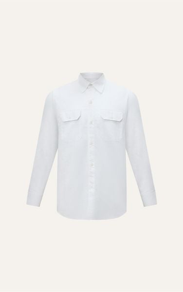  AG536 PREMIUM REGULAR FIT LINEN POCKET SHIRT - WHITE
