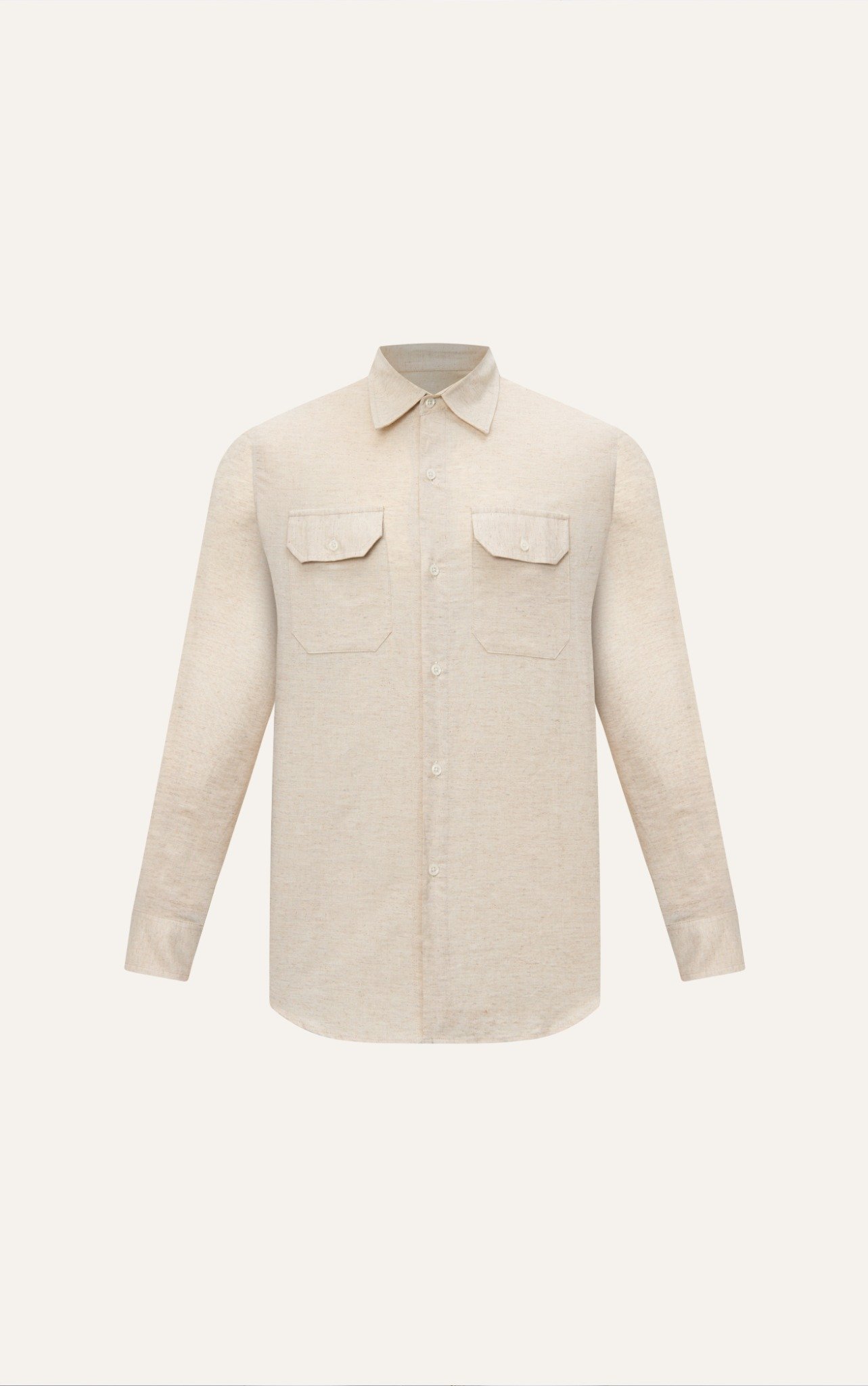 AG536 PREMIUM REGULAR FIT LINEN POCKET SHIRT - BEIGE