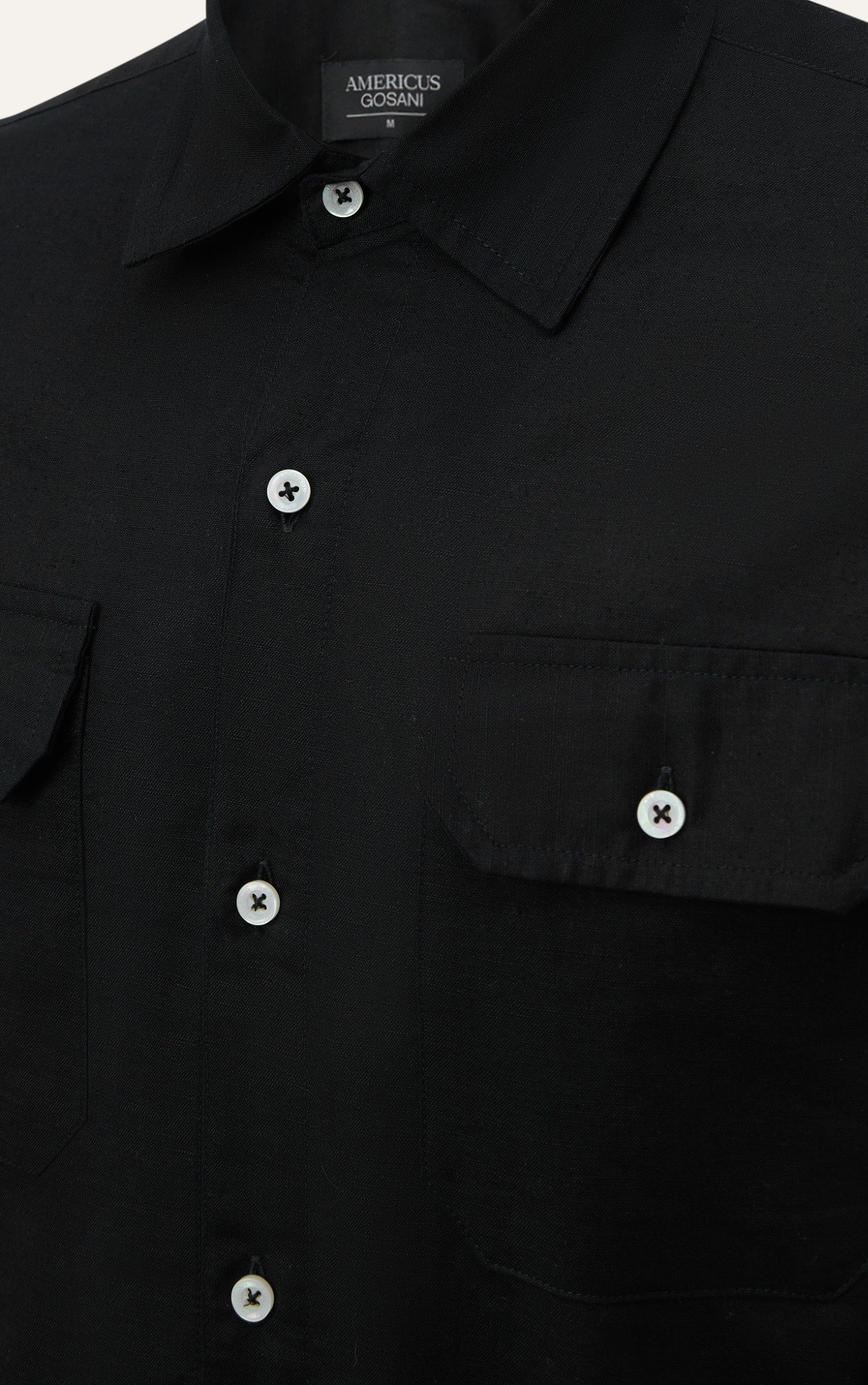 AG536 PREMIUM REGULAR FIT LINEN POCKET SHIRT - BLACK