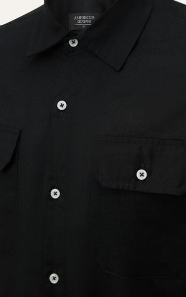  AG536 PREMIUM REGULAR FIT LINEN POCKET SHIRT - BLACK 