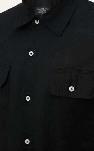 AG536 PREMIUM REGULAR FIT LINEN POCKET SHIRT - BLACK
