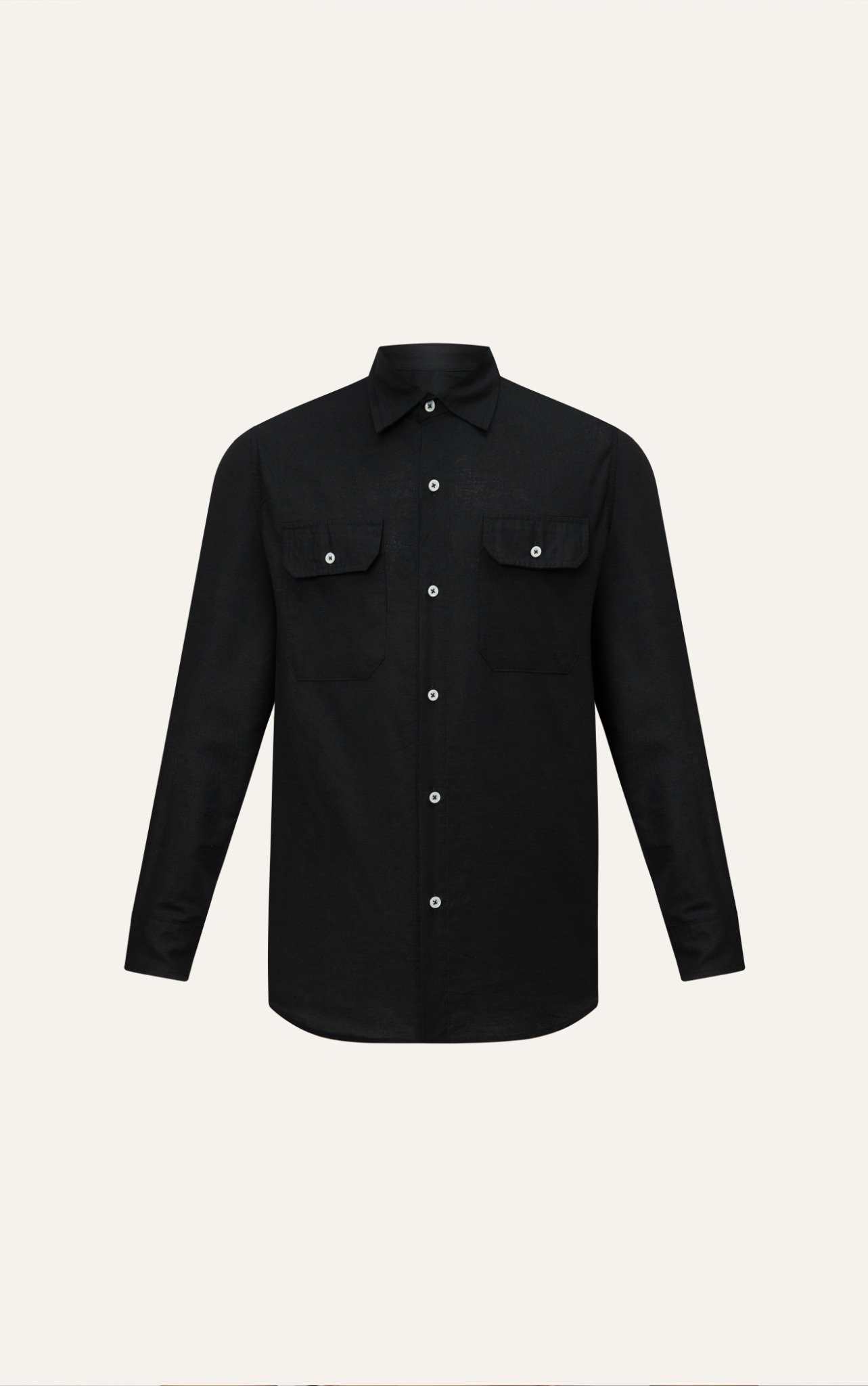 AG536 PREMIUM REGULAR FIT LINEN POCKET SHIRT - BLACK