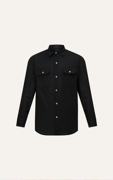  AG536 PREMIUM REGULAR FIT LINEN POCKET SHIRT - BLACK