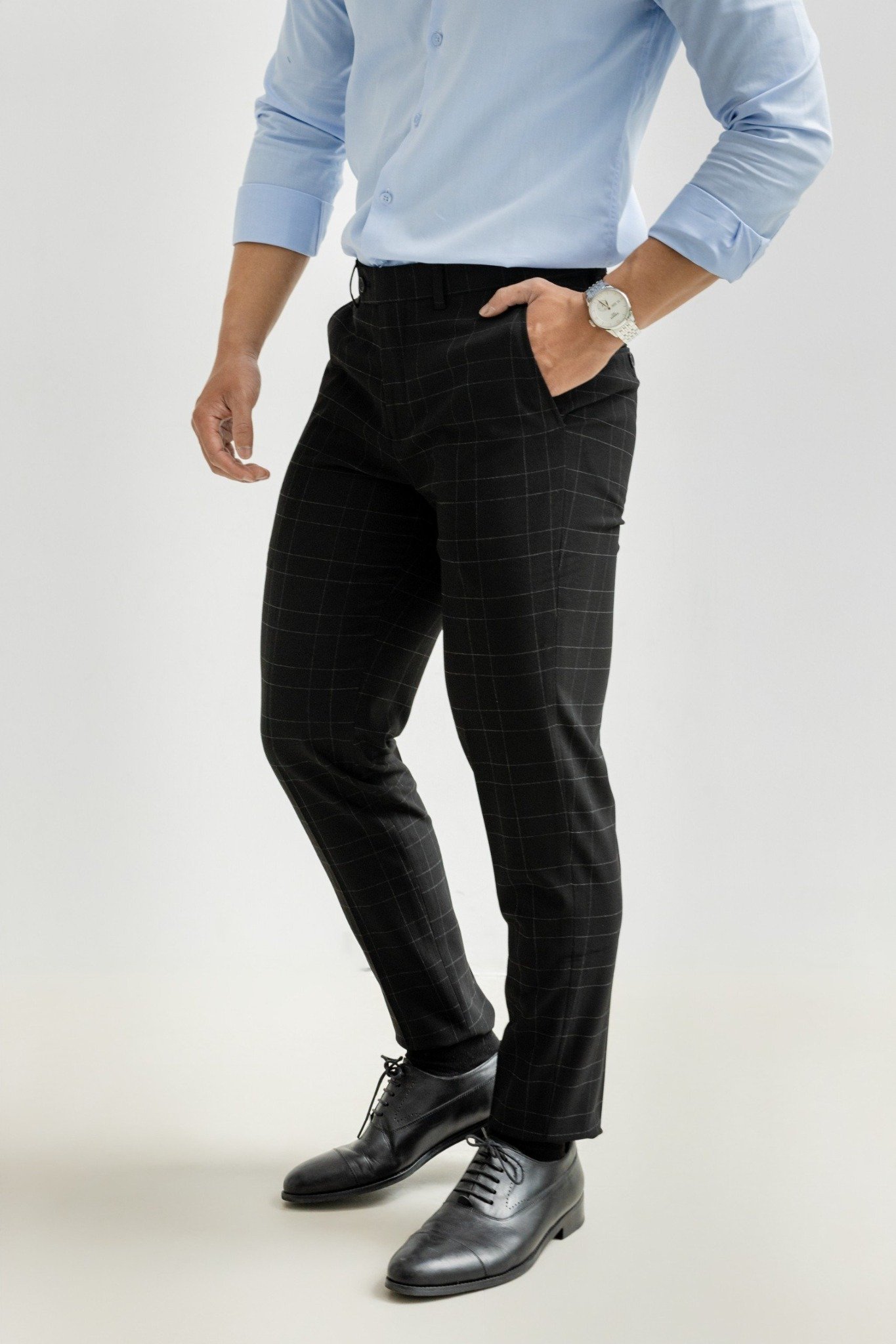 AG097 PREMIUM SLIMFIT CHECKED TROUSERS - BLACK