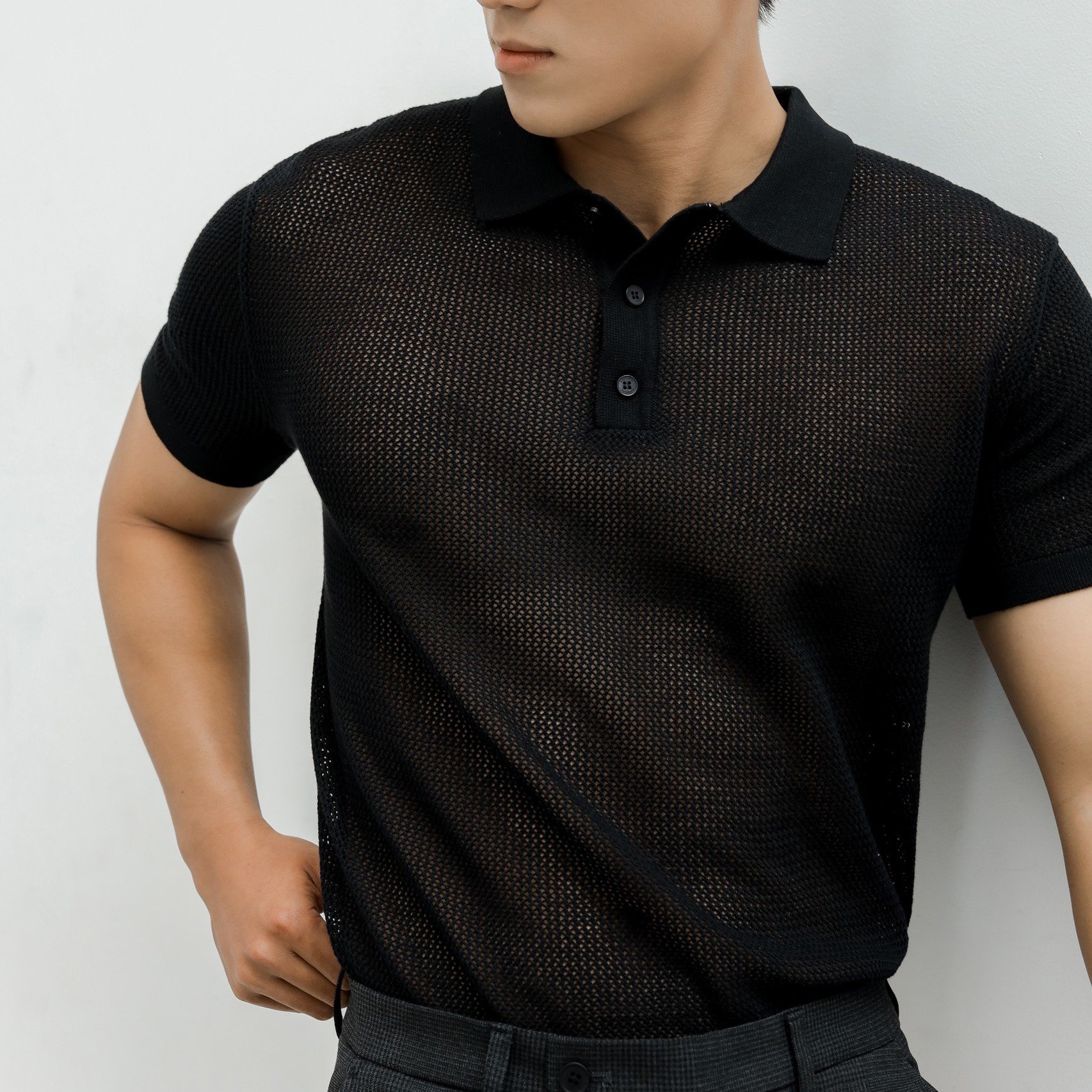 AG712 PREMIUM REGULAR FIT KNIT POLO - BLACK