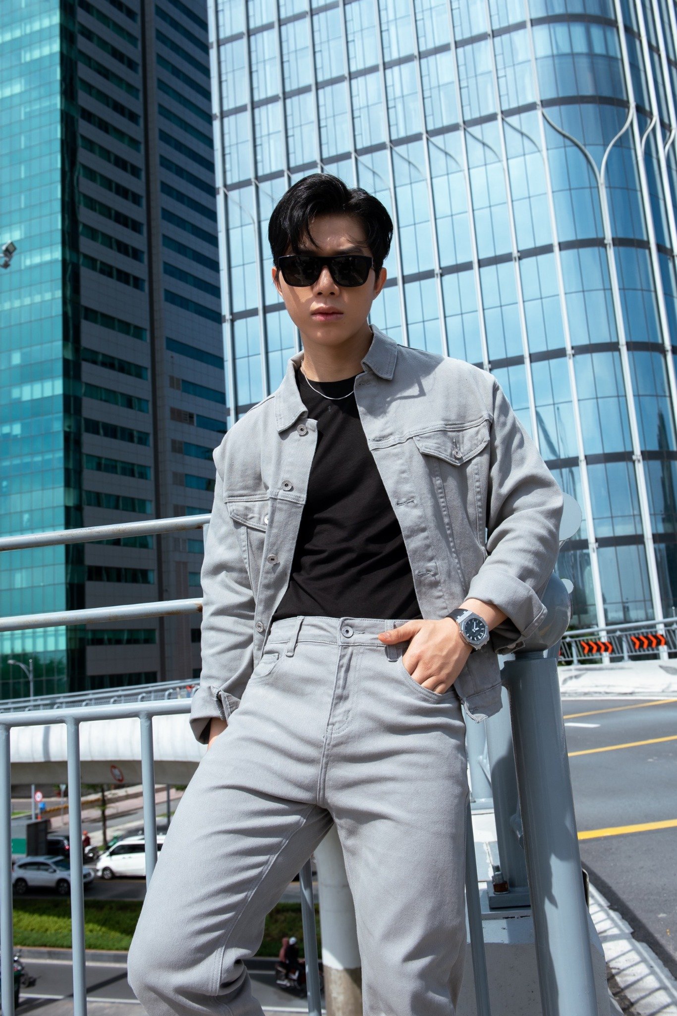 AG14 STUDIO REGULAR FIT BASIC COMFORT DENIM JACKET - GREY