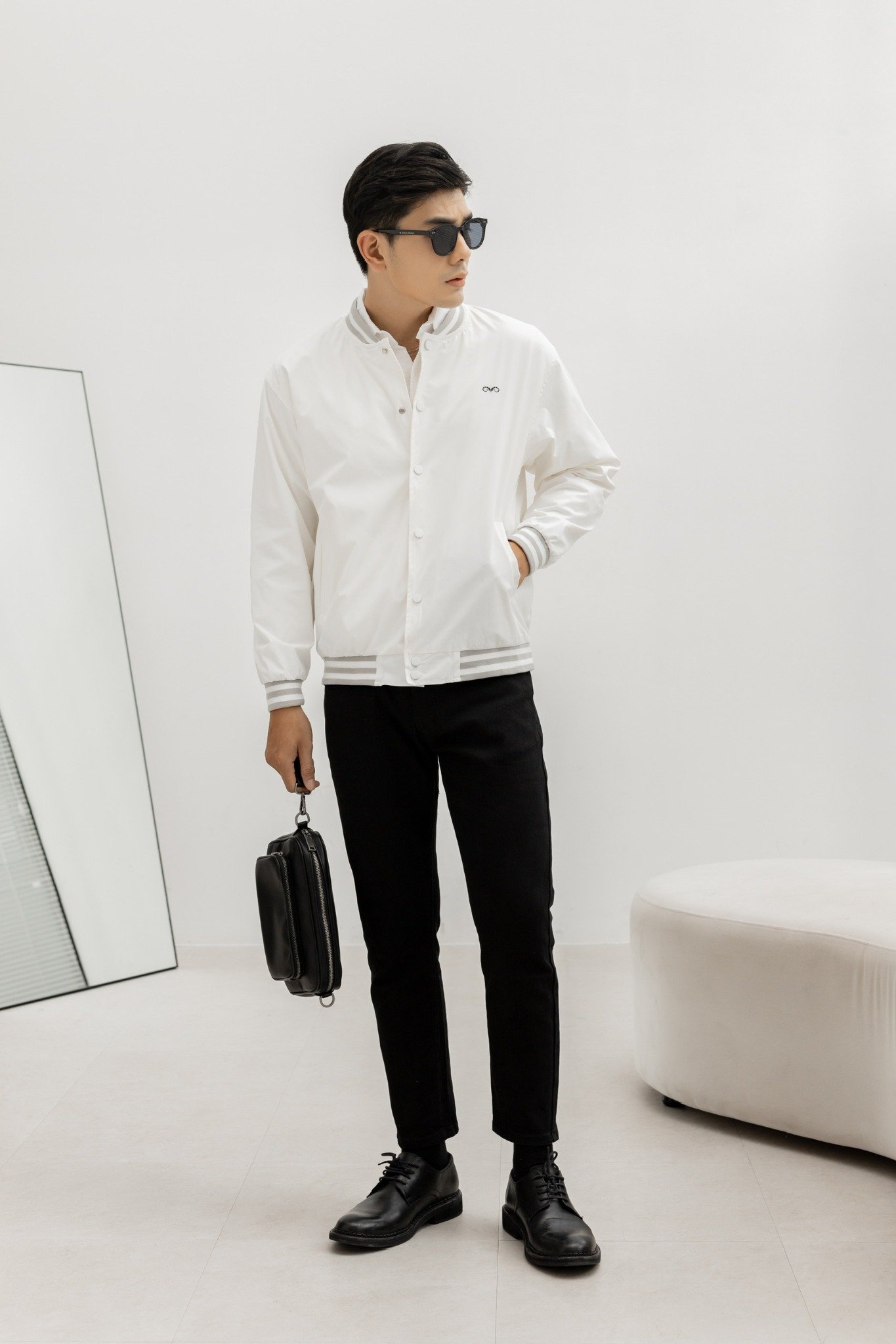 AG19 FACTORY LOOSE FIT BASIC BOMBER - WHITE