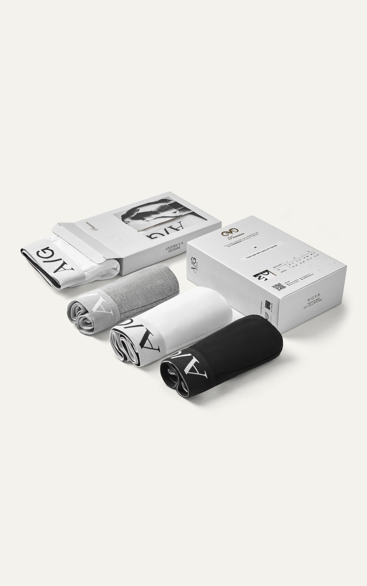 HI03 PREMIUM SLIMFIT TRUNK UNDERWEAR - LIGHT GREY. WHITE. BLACK