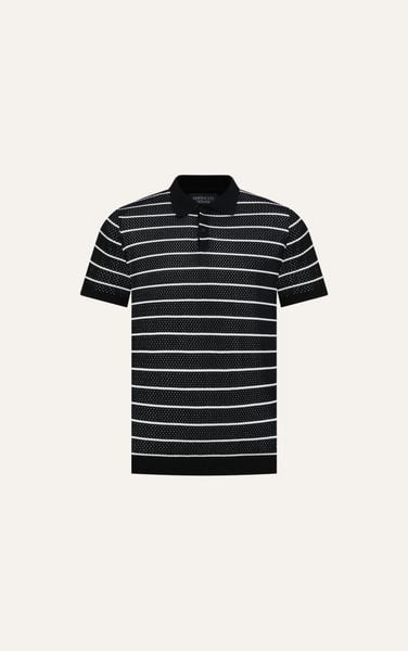  AG735 PREMIUM REGULAR FIT STRIPED KNIT POLO - BLACK