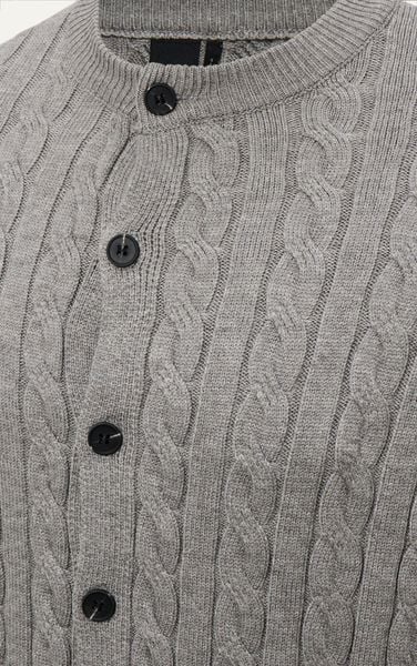  AG751 CABLE KNIT CREWKNECK CARDIGAN - LIGHT GREY 
