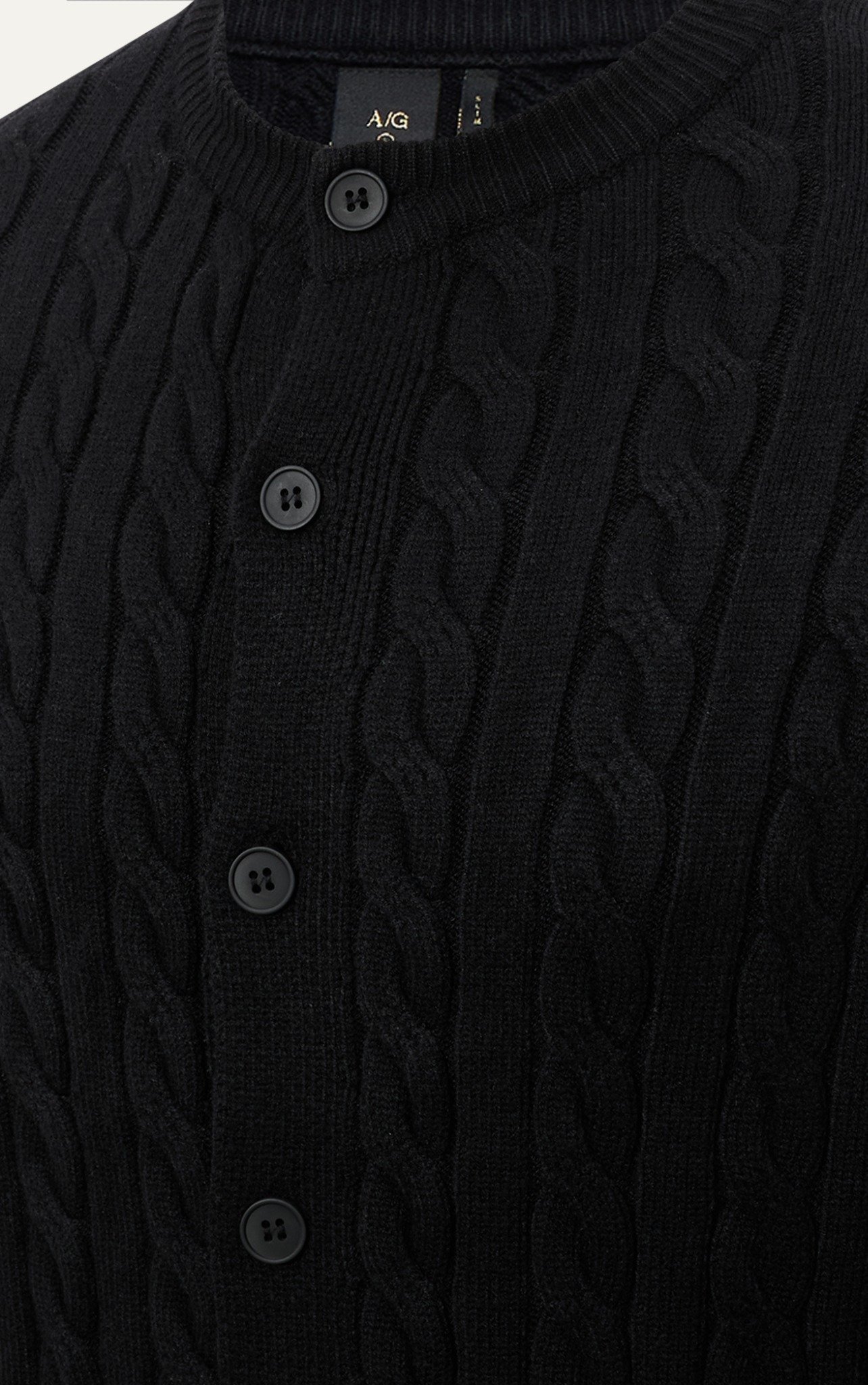 AG751 CABLE KINIT CREWKNECK CARDIGAN - BLACK
