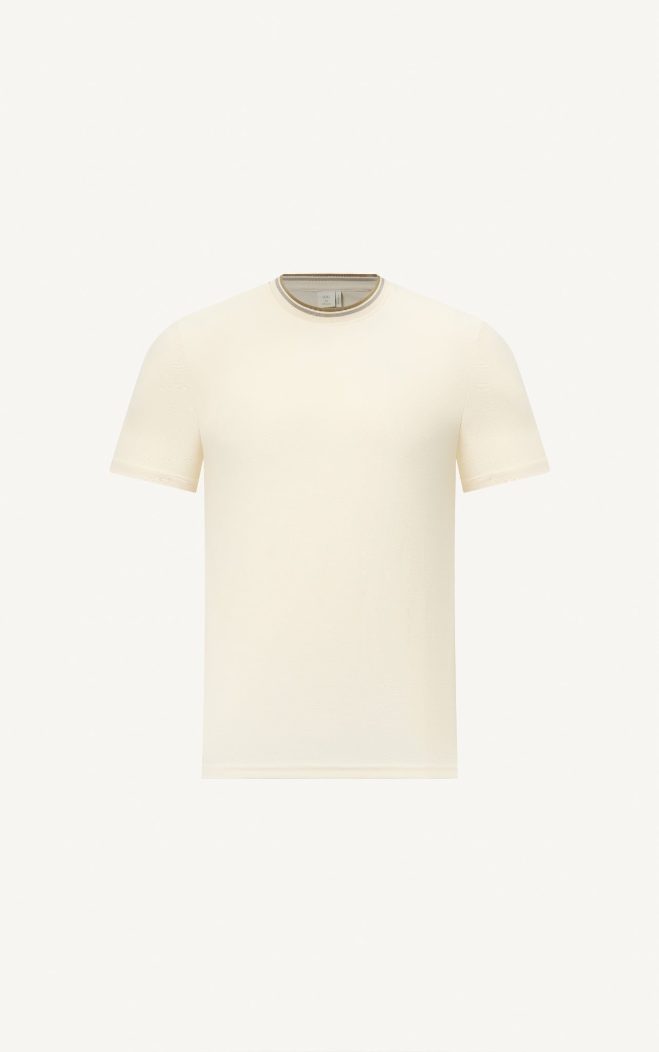 T736 STRIPED RIBBED-NECK T-SHIRT – BEGIE