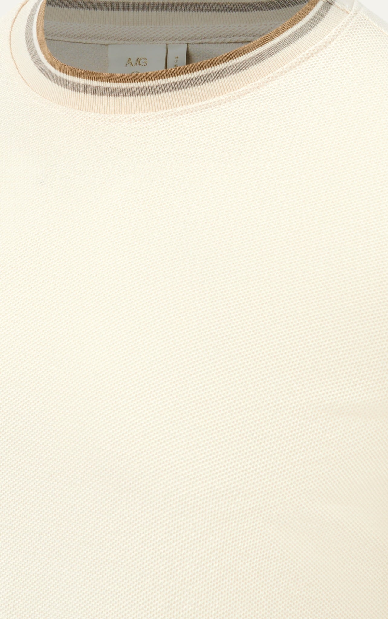 T736 STRIPED RIBBED-NECK T-SHIRT – BEGIE