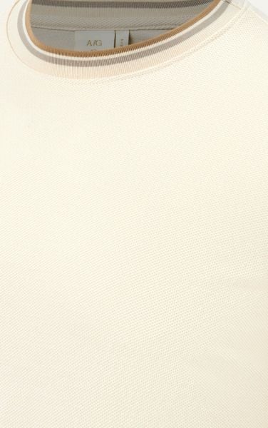  T736 STRIPED RIBBED-NECK T-SHIRT – BEGIE 
