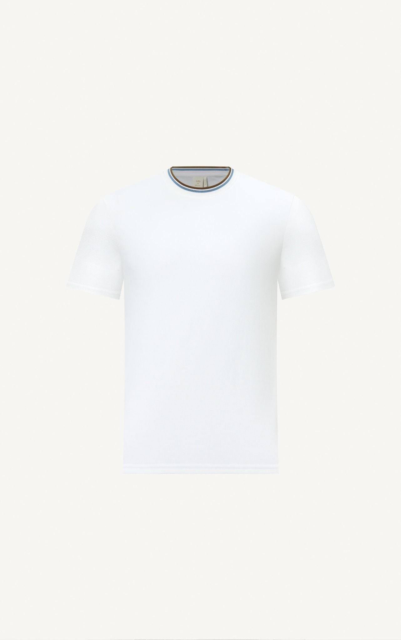  T736 STRIPED RIBBED-NECK T-SHIRT – WHITE 