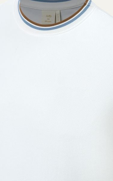  T736 STRIPED RIBBED-NECK T-SHIRT – WHITE 