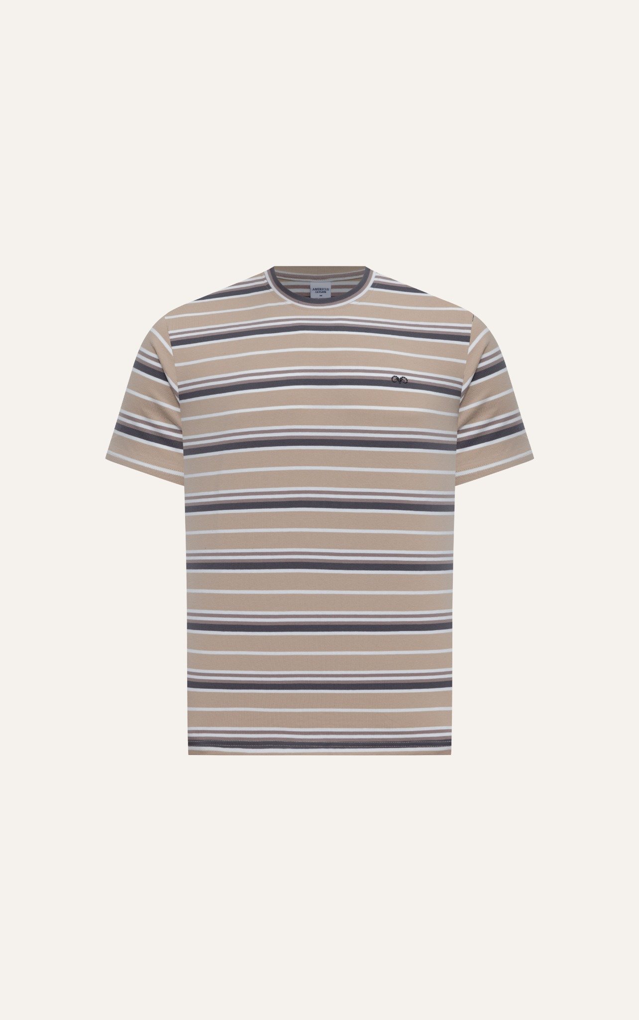 T668 FACTORY REGULAR FIT T-SHIRT HORIZONTAL STRIPED - BEIGE