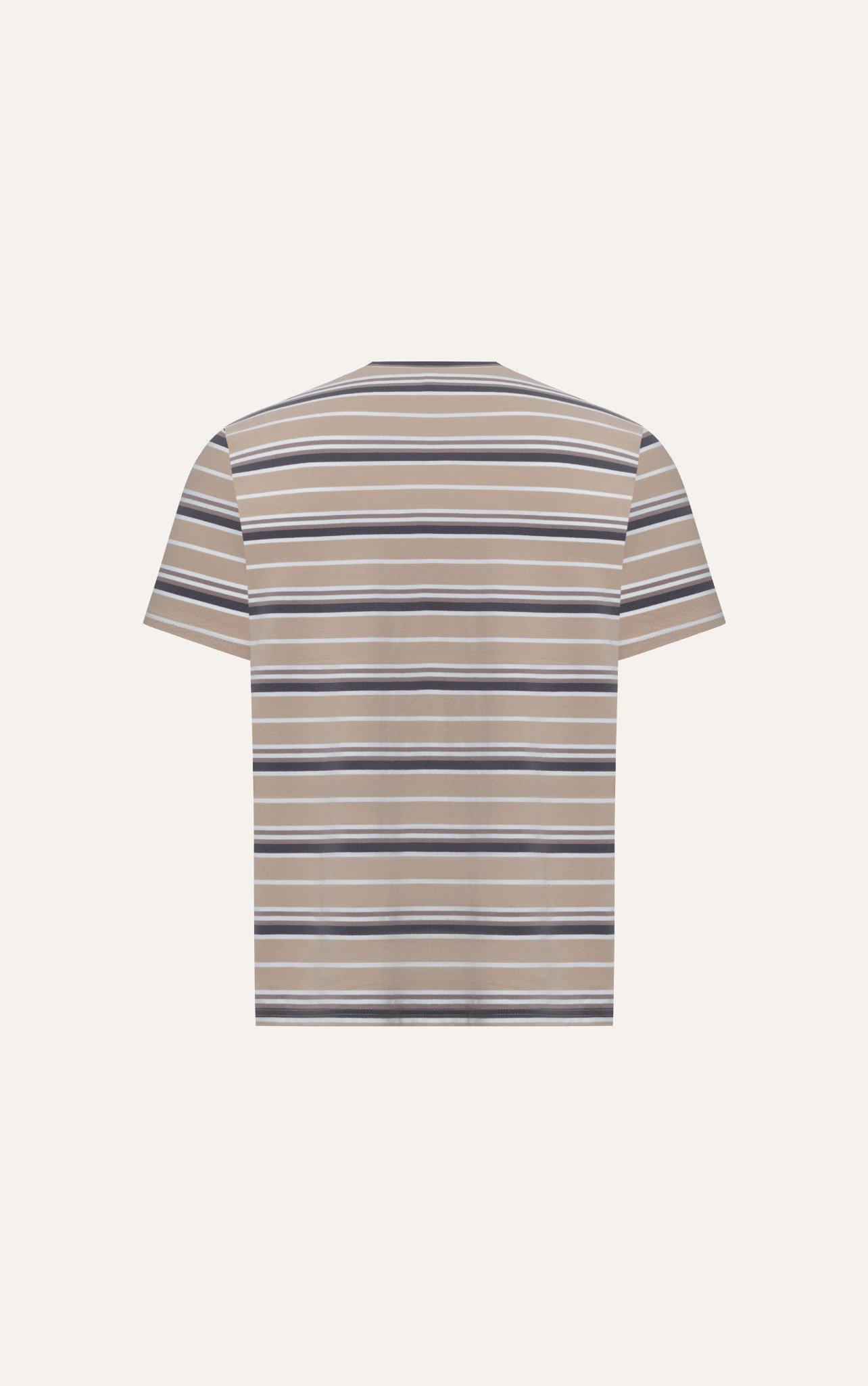 T668 FACTORY REGULAR FIT T-SHIRT HORIZONTAL STRIPED - BEIGE