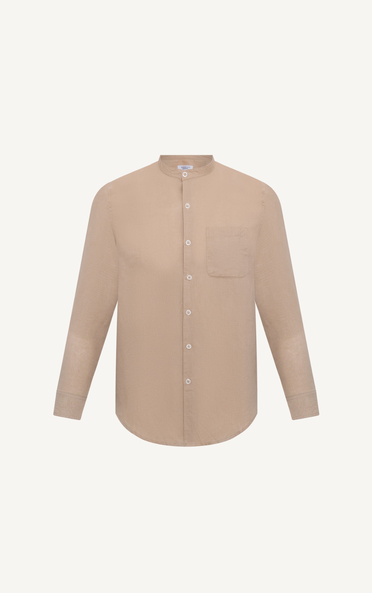 AG330 STUDIO REGULAR FIT BAND COLLAR SHIRT WITH POCKET - BEIGE