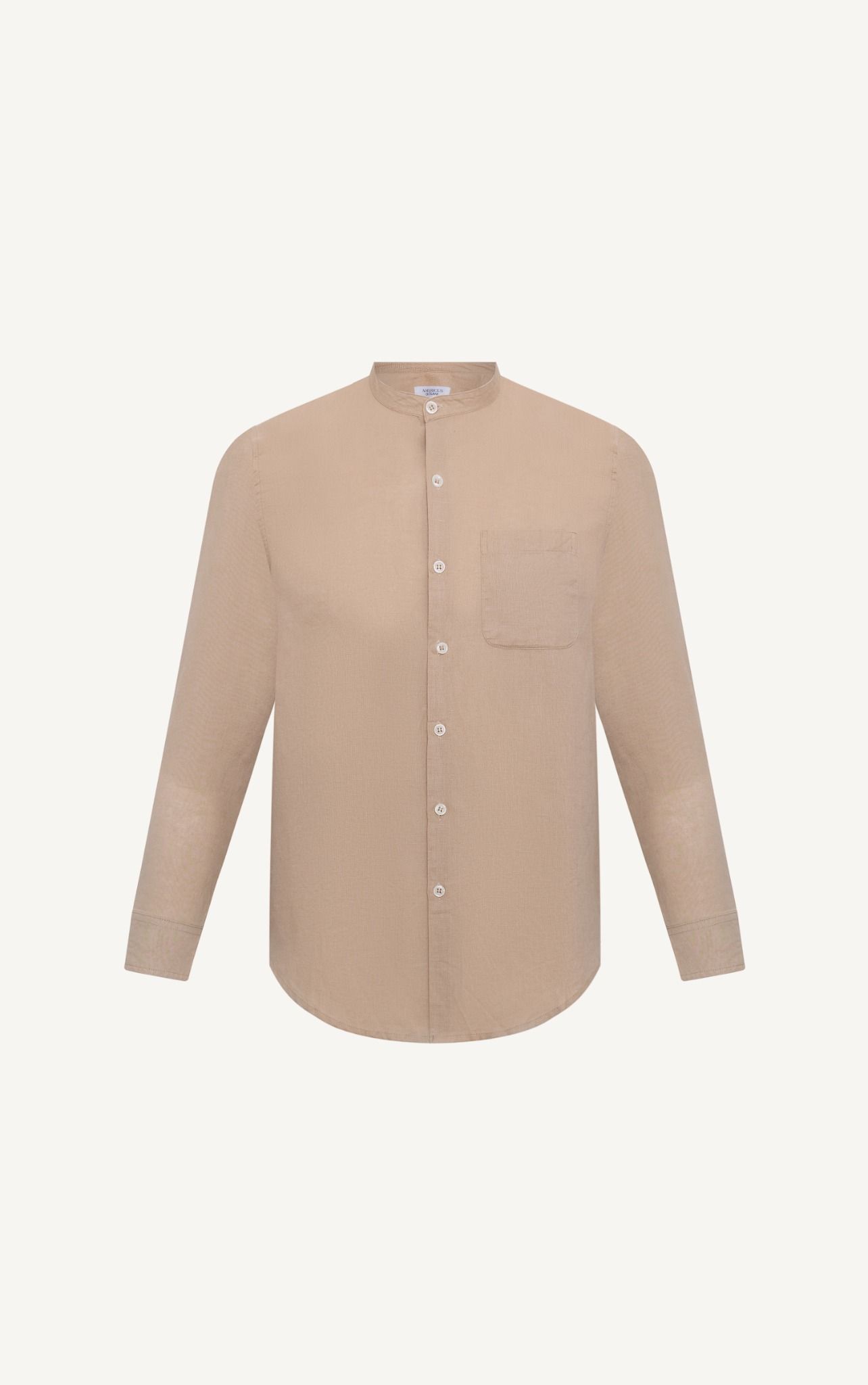  AG330 STUDIO REGULAR FIT BAND COLLAR SHIRT WITH POCKET - BEIGE 