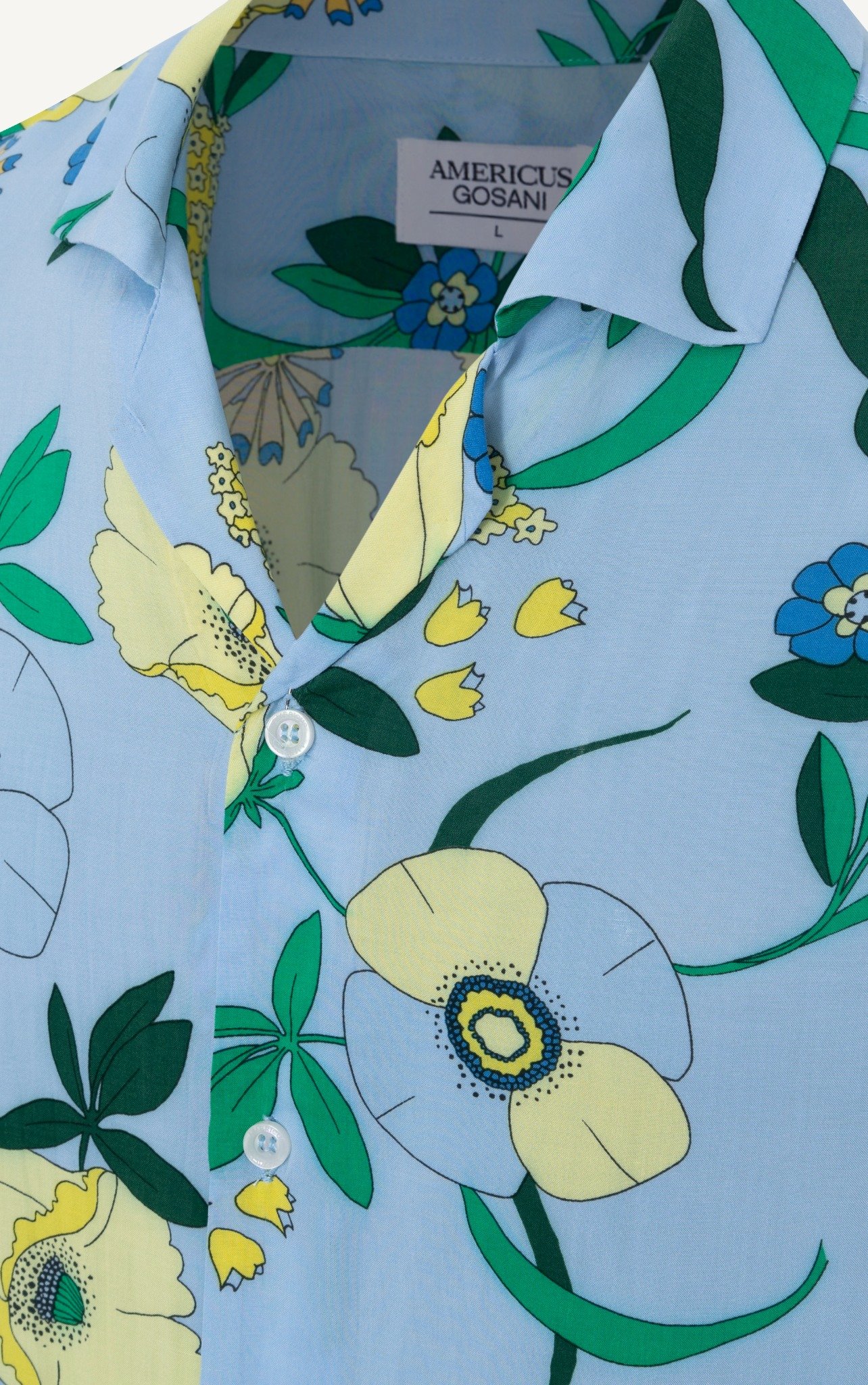 AG516 STUDIO LOOSE FIT FLOWER DETAIL CUBAN SHIRT - LIGHT BLUE