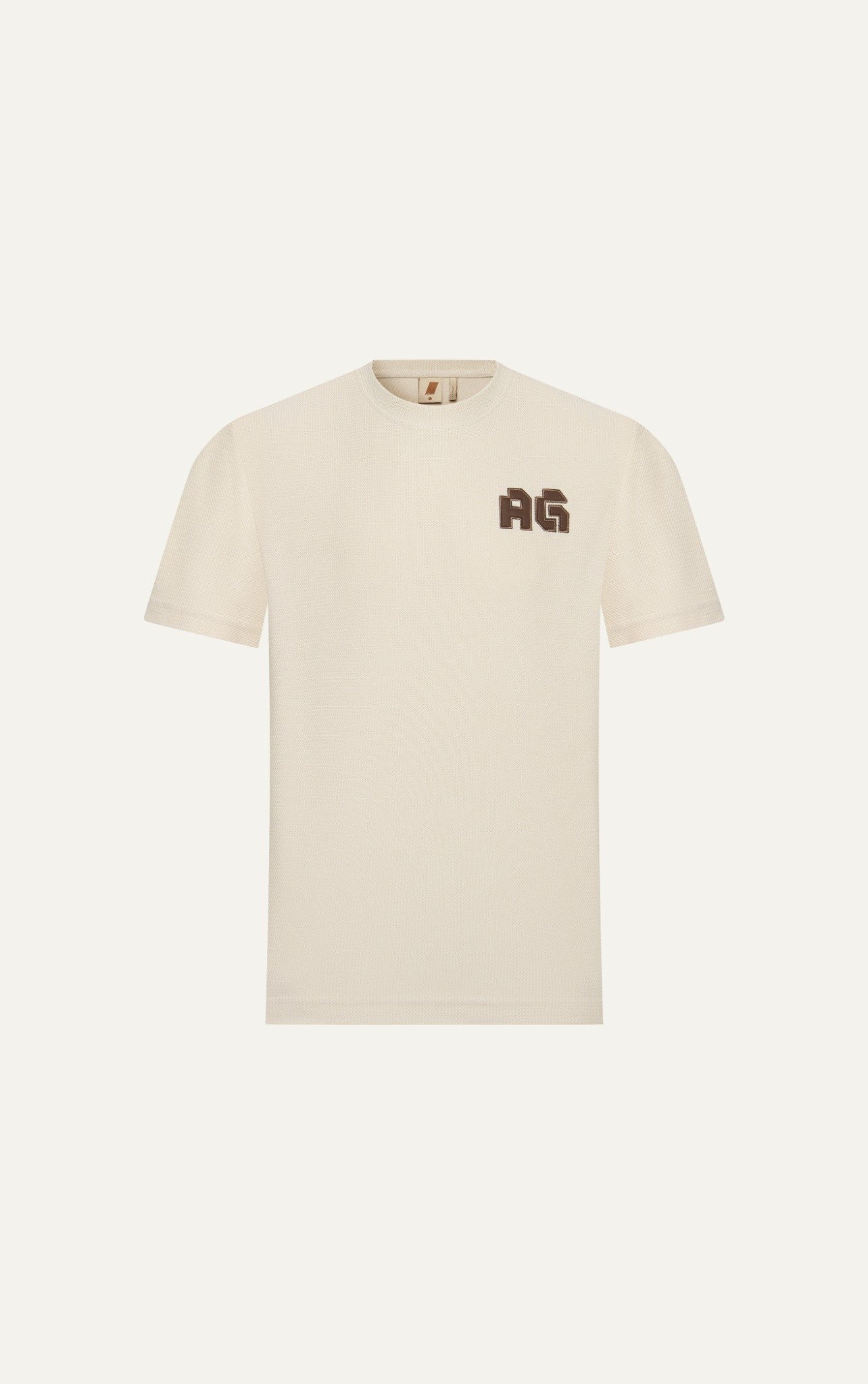 AG19 STUDIO LOOSE FIT DETAIL LOGO LEATHER T-SHIRT - BEIGE