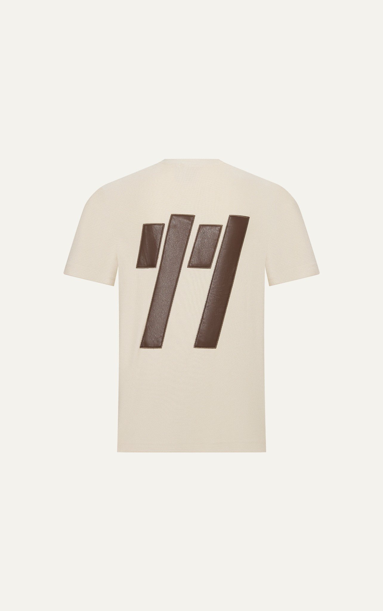 AG19 STUDIO LOOSE FIT DETAIL LOGO LEATHER T-SHIRT - BEIGE