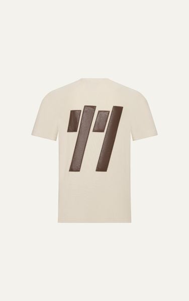  AG19 STUDIO LOOSE FIT DETAIL LOGO LEATHER T-SHIRT - BEIGE