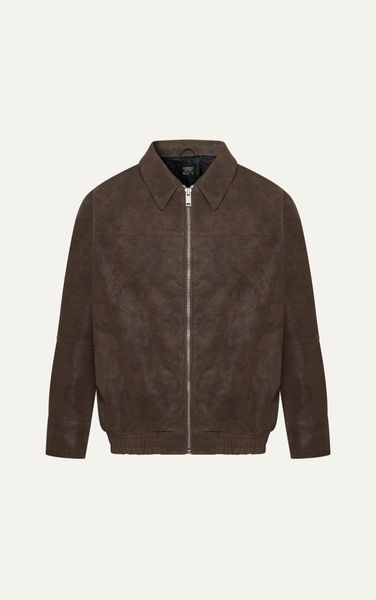  AG261 FAUX SUEDE LEATHER JACKET - BROWN