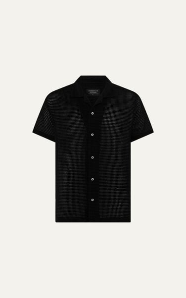  AG533 STUDIO LOOSE FIT CROCHET CUBAN SHIRT - BLACK