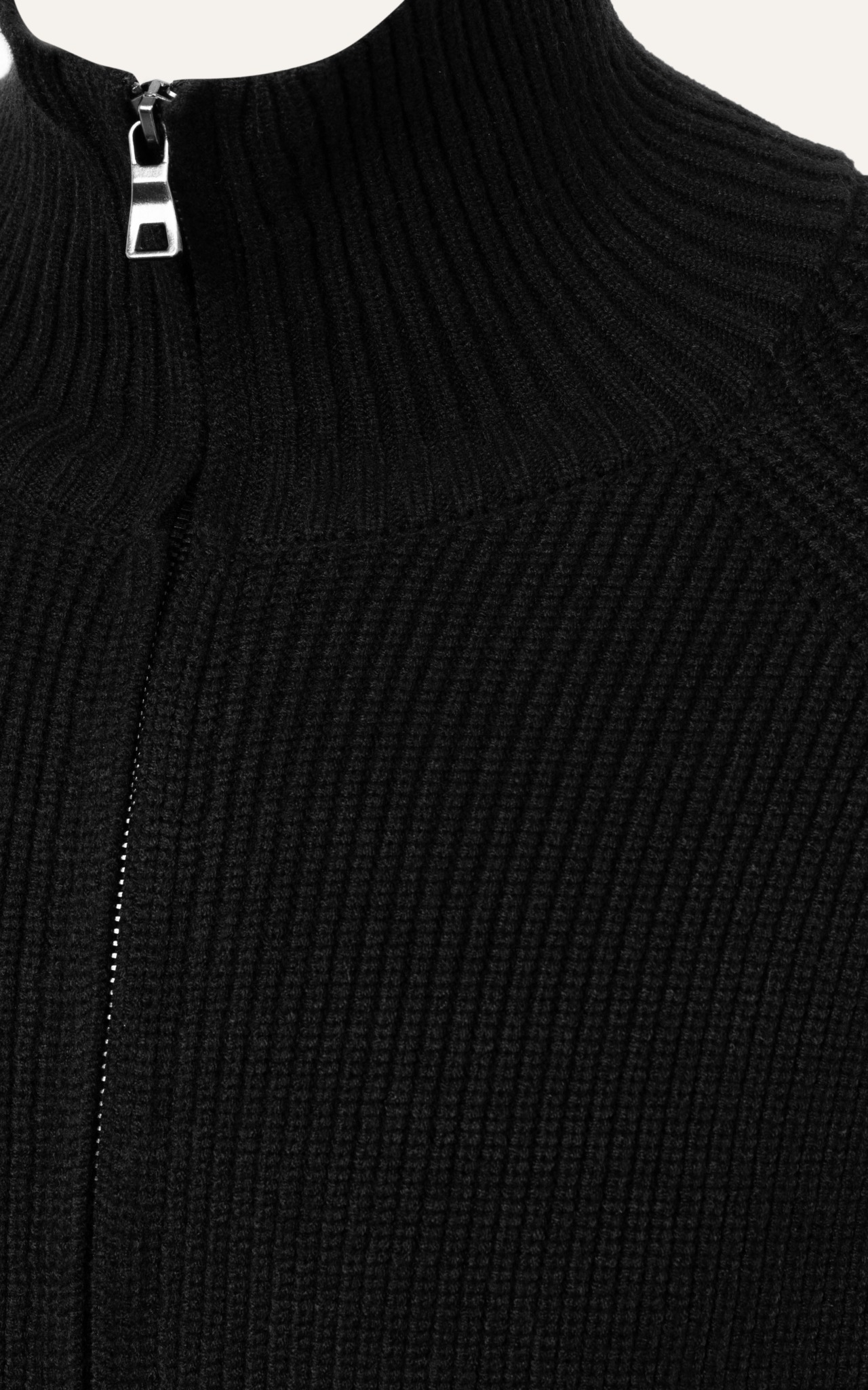 AG801 STUDIO REGULAR FIT ZIP-UP RIB KNITTED SWEATER - BLACK