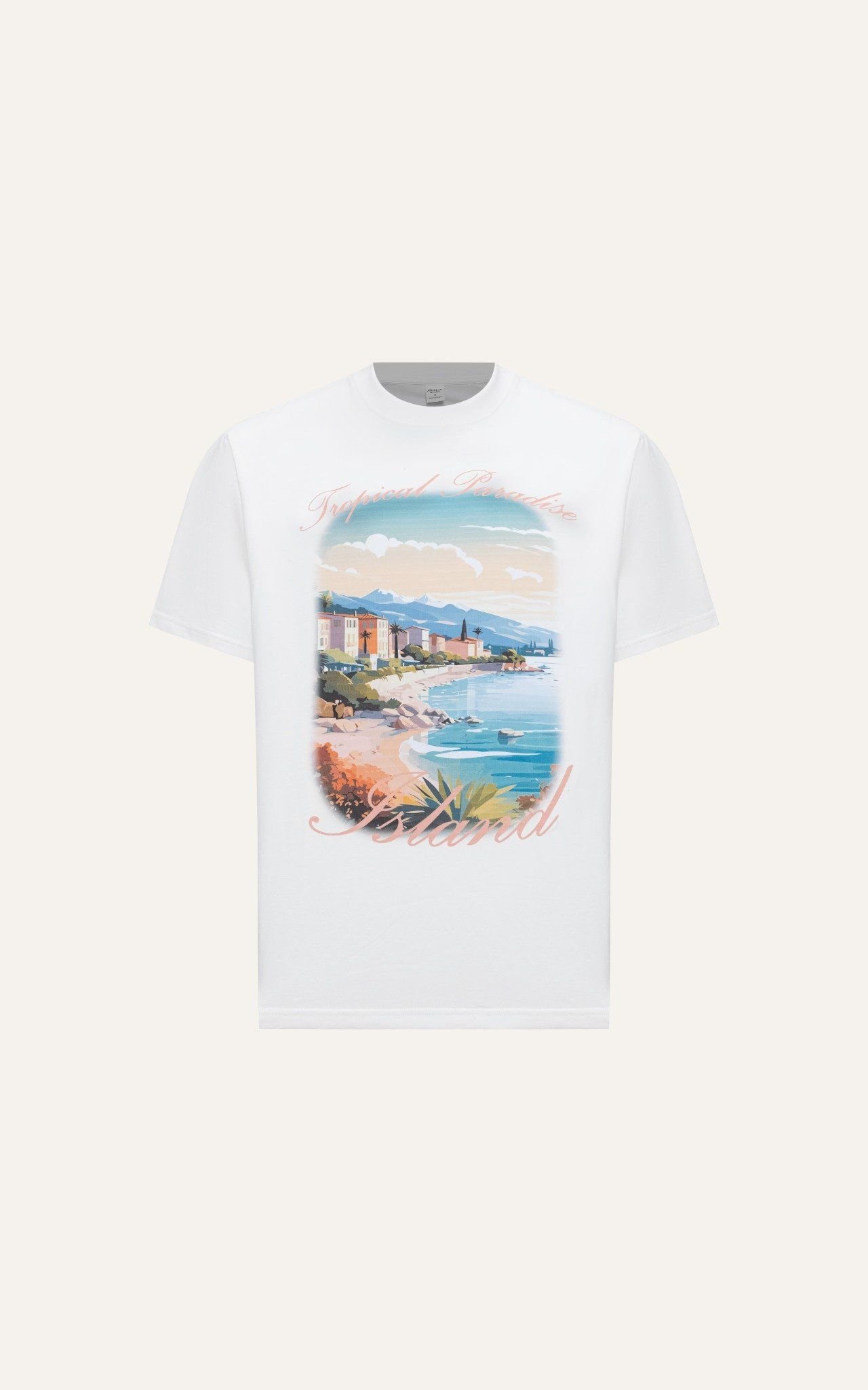  AG695 FACTORY OVERSIZE NEW PRINTED "TROPICAL PARADISE" T-SHIRT - WHITE 