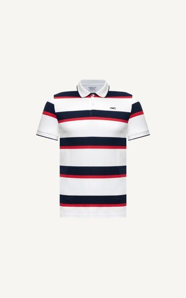  AG18 CITY STRIPED TIPPED POLO SHIRT IN WHITE