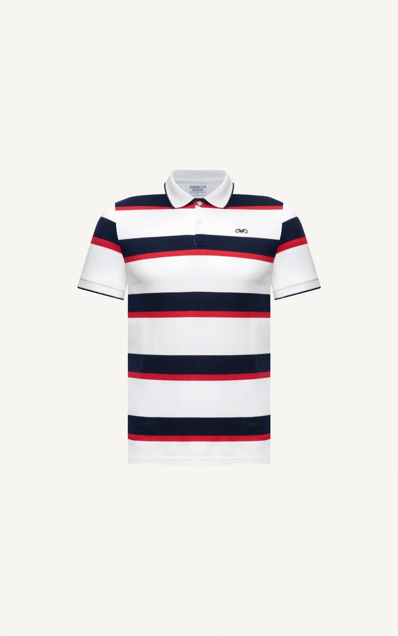  AG18 STUDIO SLIMFIT CITY STRIPED TIPPED POLO - WHITE 