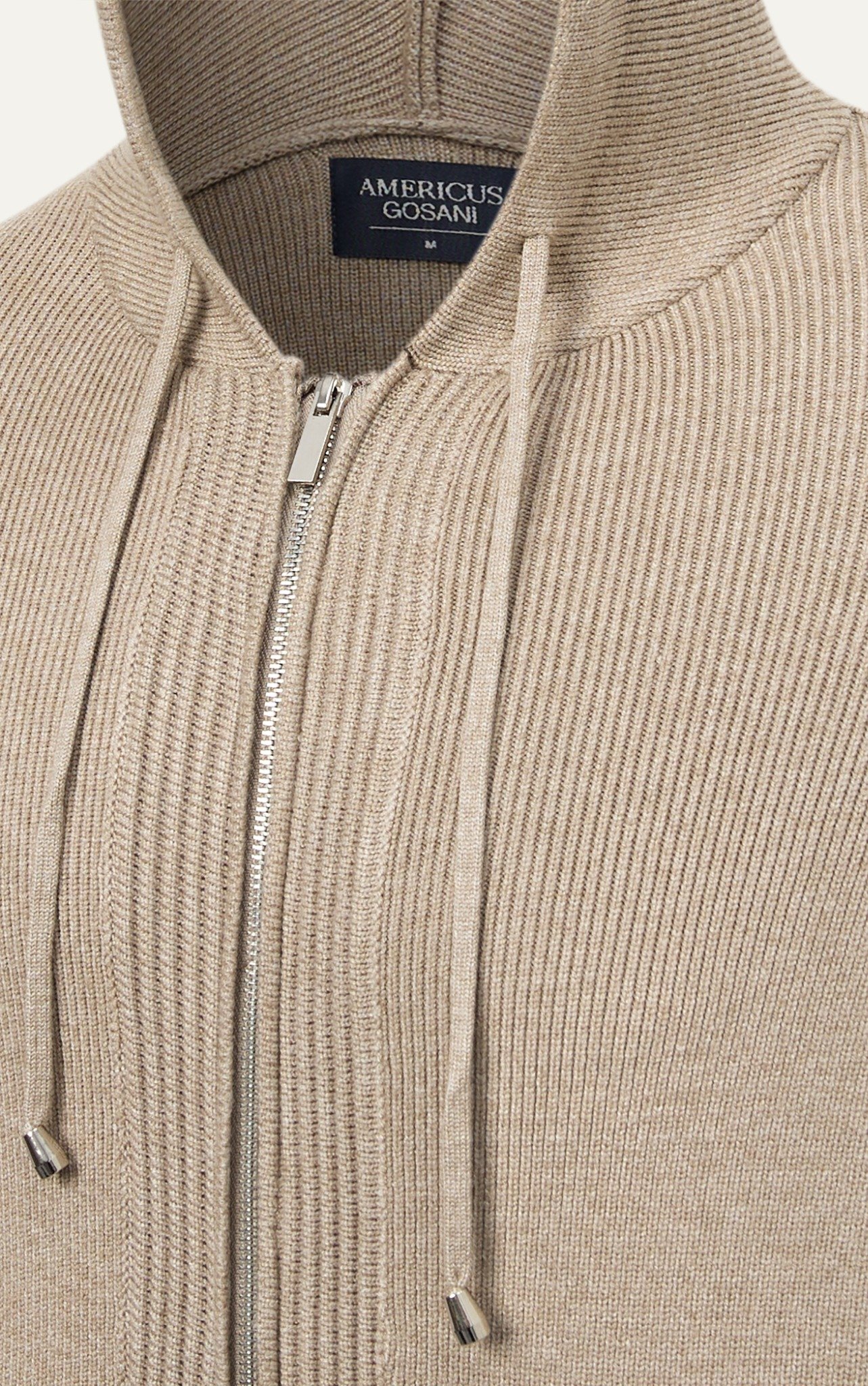 AG731 STUDIO SLIMFIT ZIP-UP RIB KNITTED JACKET - BEIGE