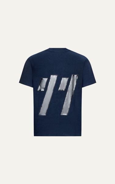  AG44 STUDIO LOOSE FIT DETAIL LOGO LEATHER T-SHIRT - COBAN BLUE