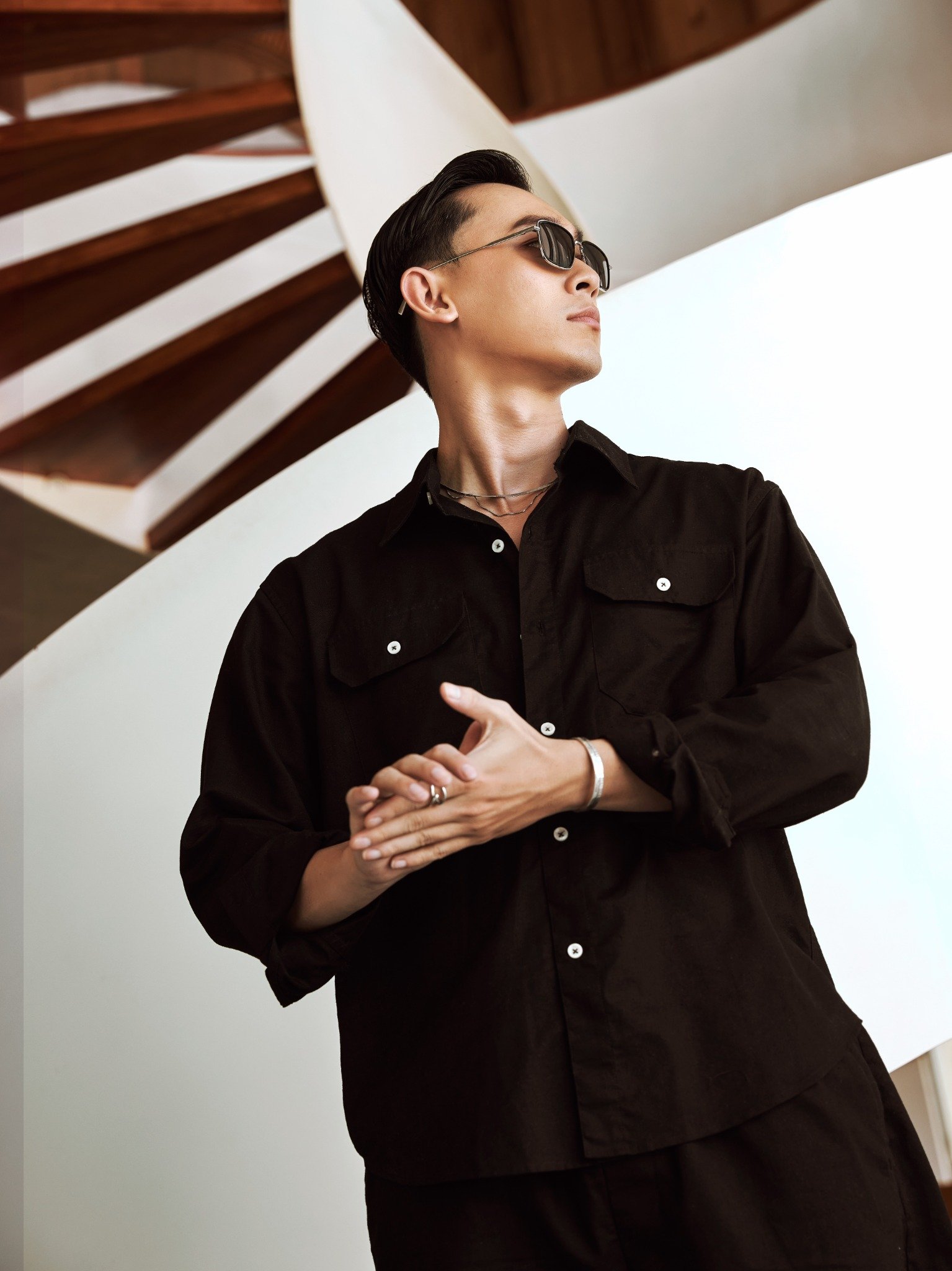 AG536 PREMIUM REGULAR FIT LINEN POCKET SHIRT - BLACK