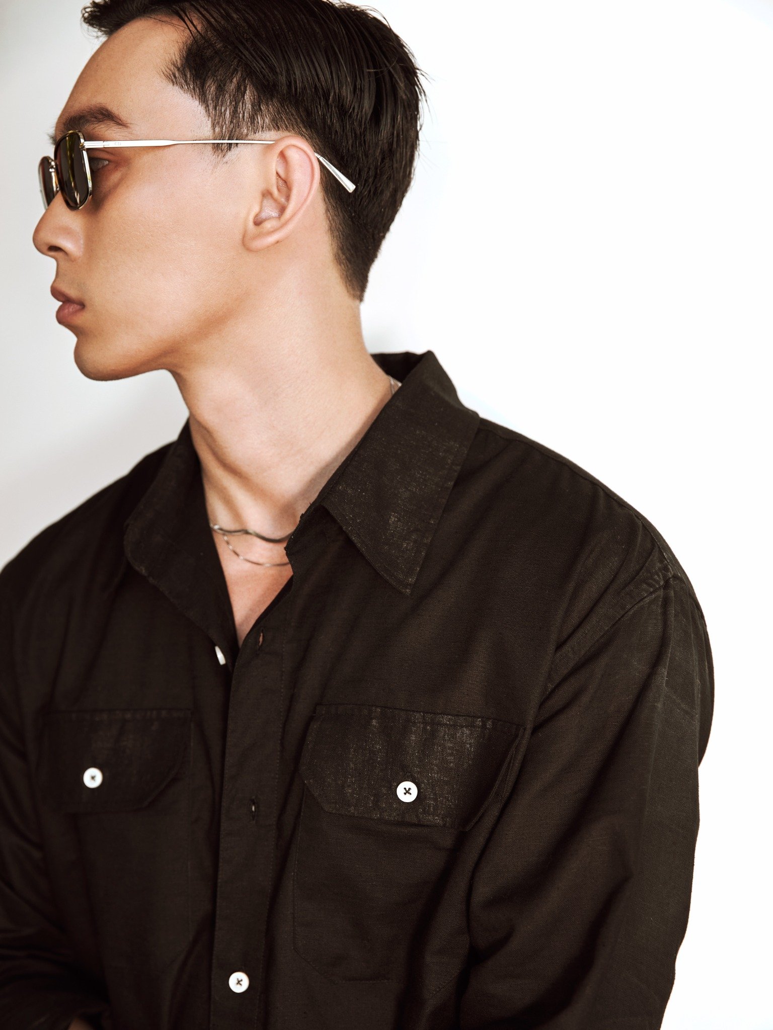 AG536 PREMIUM REGULAR FIT LINEN POCKET SHIRT - BLACK