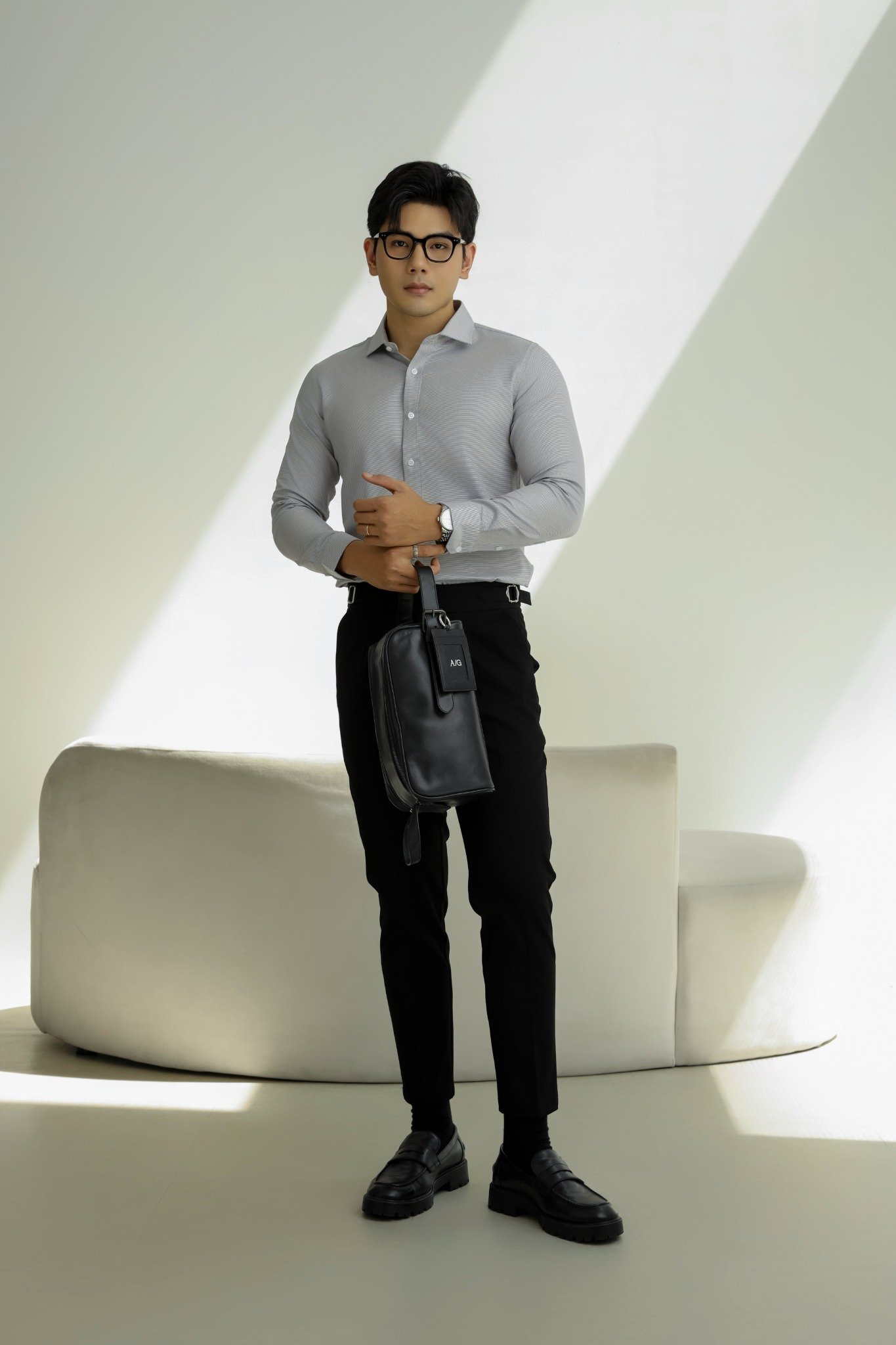 AG6P1 PREMIUM SLIMFIT TEXTURE SHIRT - LIGHT GREY
