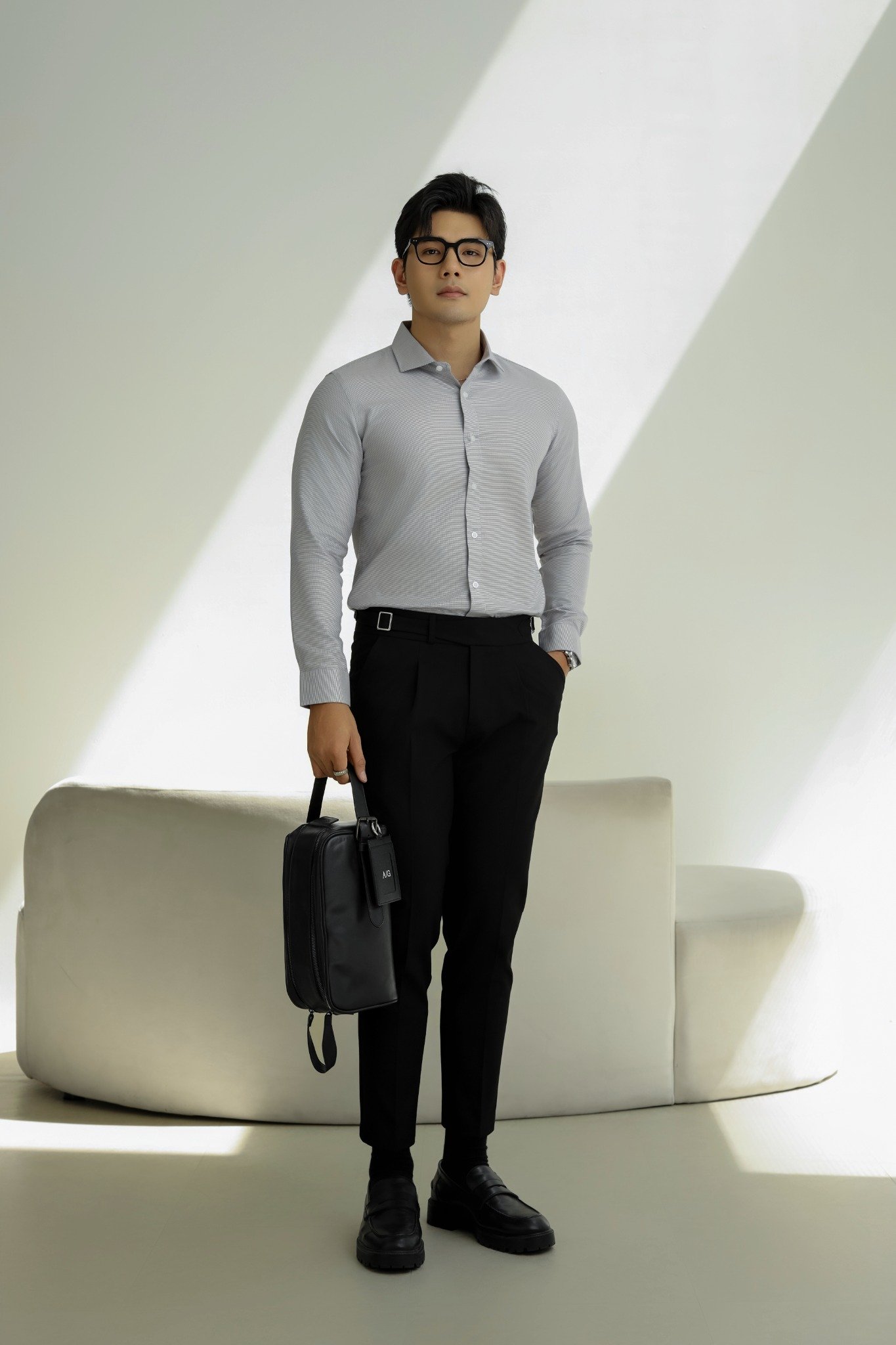 AG6P1 PREMIUM SLIMFIT TEXTURE SHIRT - LIGHT GREY