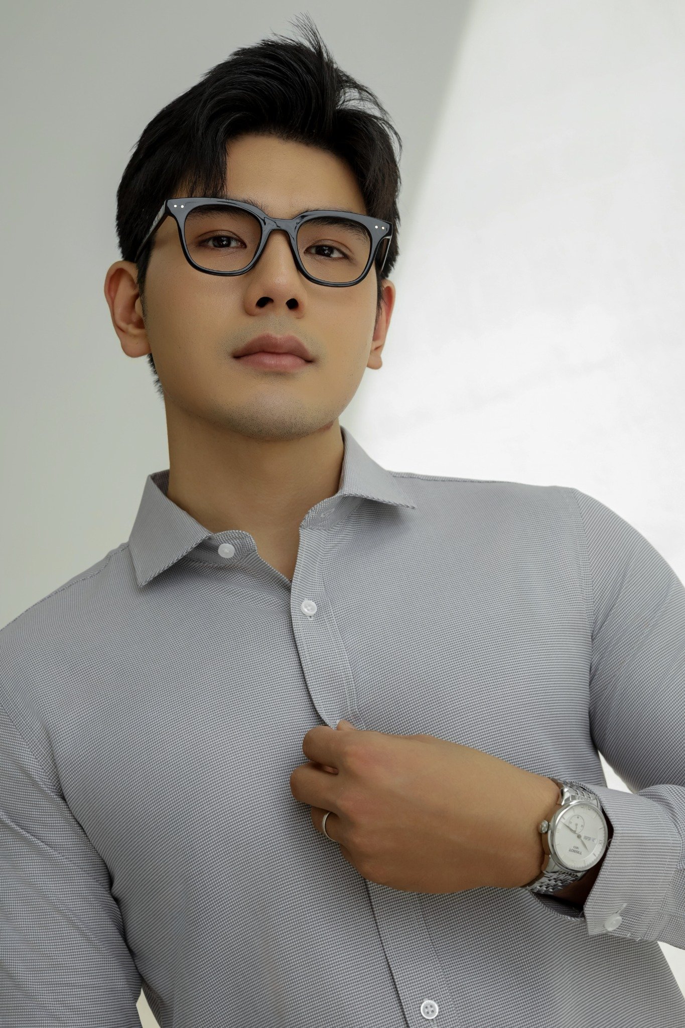 AG6P1 PREMIUM SLIMFIT TEXTURE SHIRT - LIGHT GREY