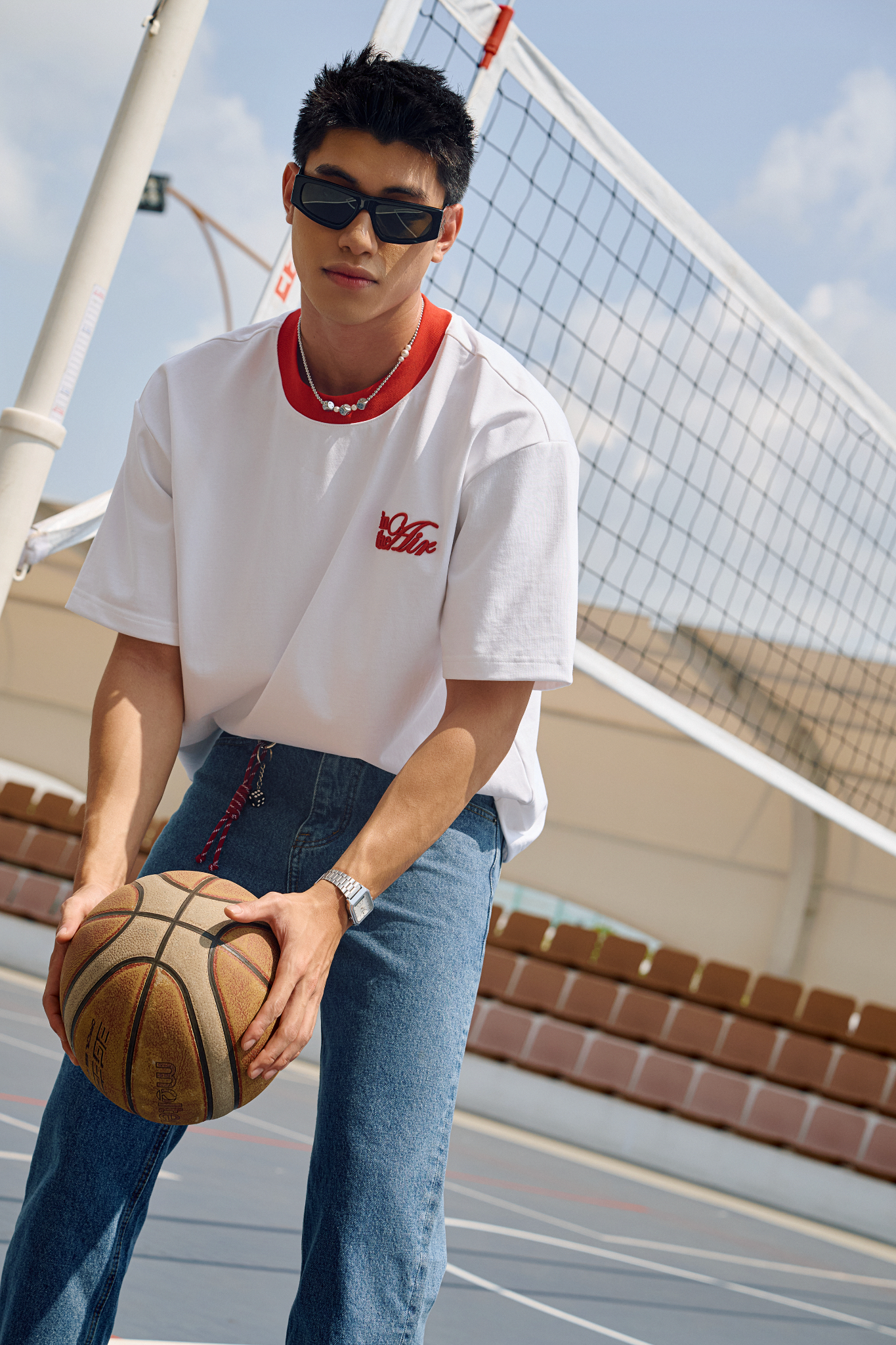 HT10 NEW EMBROIDERY LOGO TSHIRT- RED