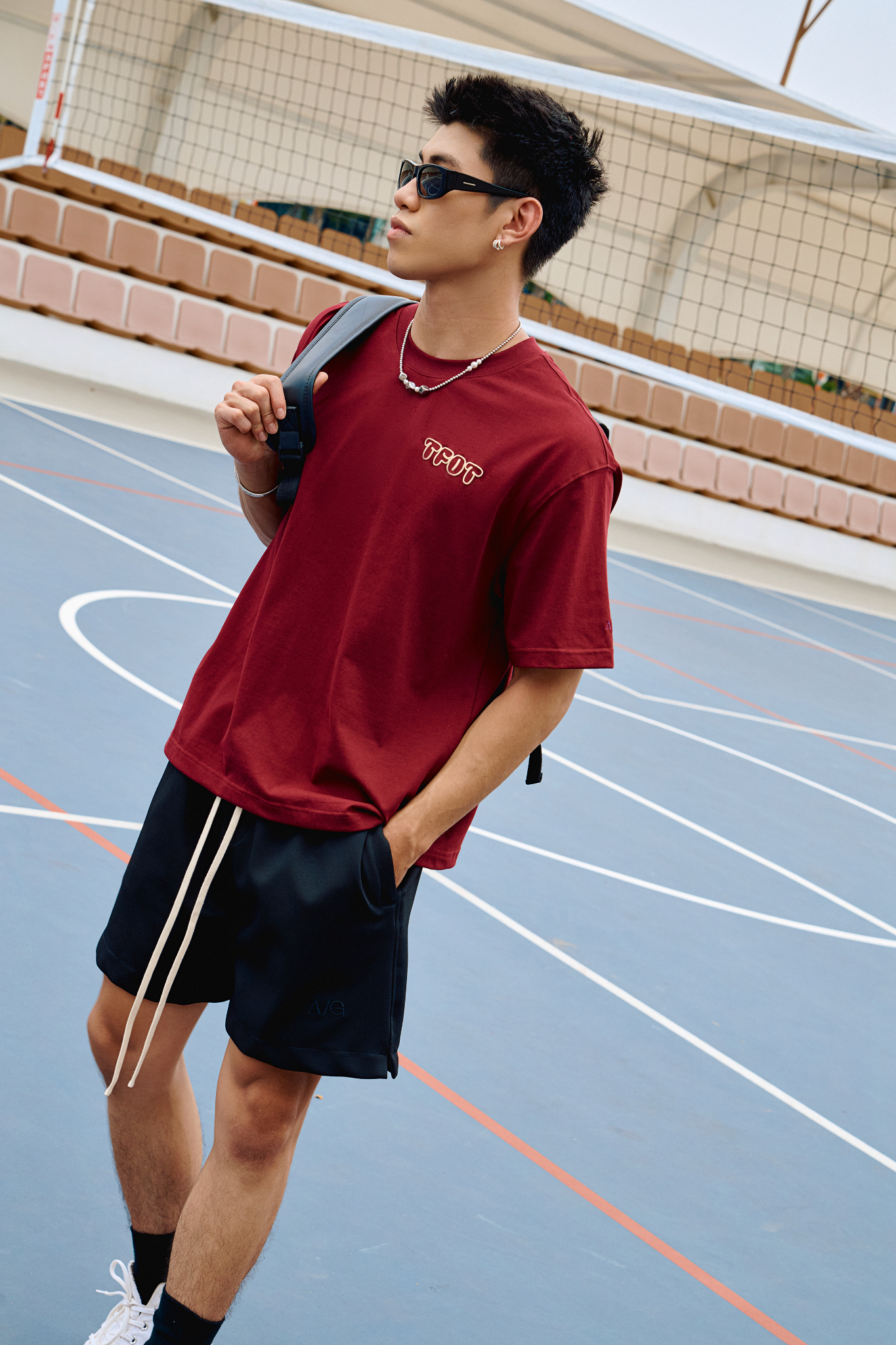 AG15 STUDIO LOOSE FIT PUFF PRINT LOGO T-SHIRT - DARK RED