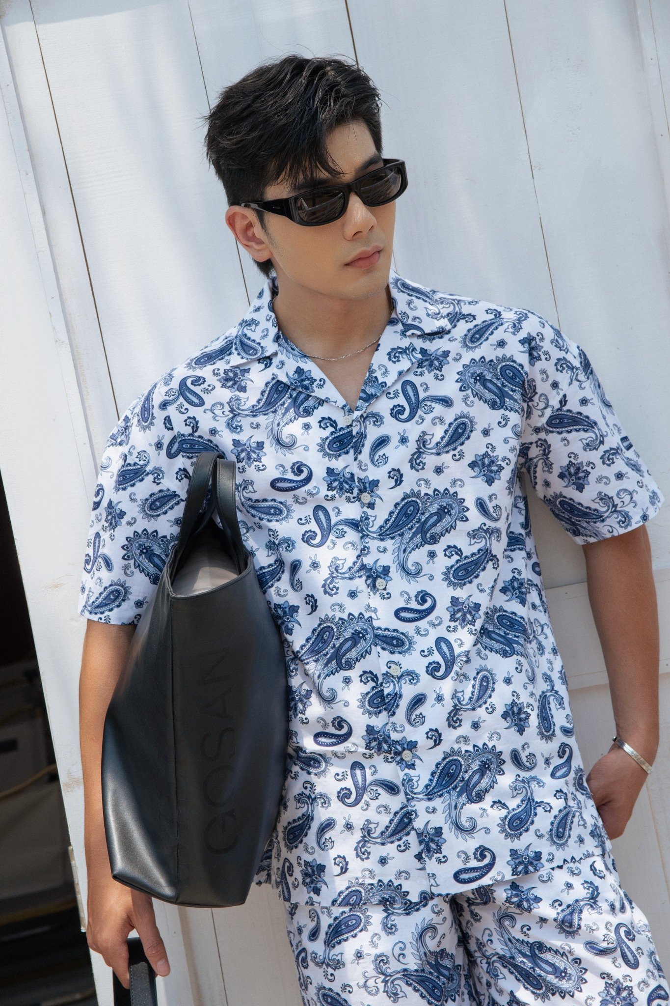 AG323 PREMIUM LOOSE FIT LINEN SHORT - LIGHT BLUE
